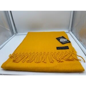 vtg golden yellow Lambswool Fringe Scarf Made in Uruguay Woolmark Dry Clean Only